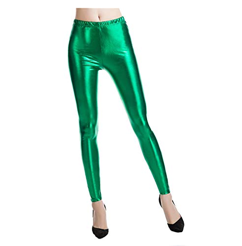 Leggings de piel sintética para mujer, cintura alta, leggins de charol, pantalones de cuero, pantalones ajustados, sexys, leggins de aspecto de piel, mallas brillantes, pantalones de carnaval, verde,