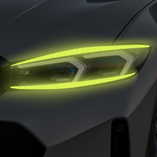 Image of 4 Pcs Reflective Eyeliner Car Decals-2 Pair Super Bright Vinyl Stickers for Headlights, High Reflective Car Headlight Eyelashes Sticker Cute Girl Car Accessory (Green)
