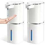 RYTOXILO Automatic Soap Dispenser Touchless, 2 Pack White Auto Soap Dispensers for Bathroom and Kitchen, 15 Fl Oz Plastic Electric Hands Free Dish Liquid Dispensers Wall Mount with 1200 mAh Battery