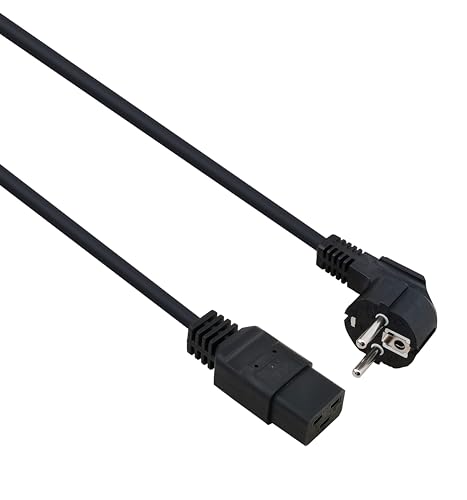 Helos Netzanschlusskabel, Schutzkontaktstecker 90° auf C19, schwarz, 1,8m