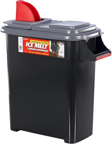 Buddeez Ice Melt Dispenser with Dual Action Lid - Durable Storage Container with Built in Scoop and Pour Spout