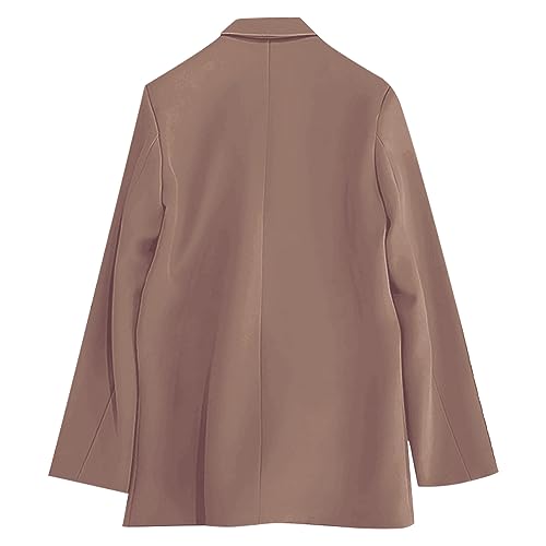 Open Front Double Breasted Blazers for Women's Lapel Collar Work Office Ladies Suit Solid Elegant Mid-Length Blazers3