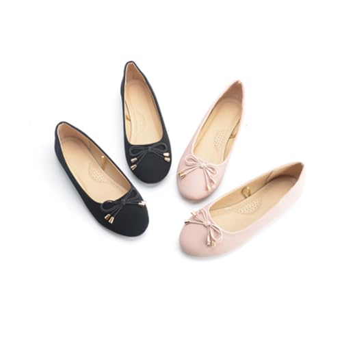 Women's Bow Ballet Flats - Elegant Round Head Non-Slip Dress Shoes - Breathable Soft and Comfortable Women's Shallow Mouth Shoes 7