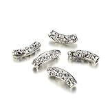 30pcs Curved Noodle Tube 25mm (0.98 Inch) Daisy Flower Loose Beads Antique Silver Connector (Large Hole ~ 4mm) for Jewelry Craft Making MC-L5