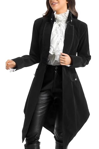 DRTES Womens Steampunk Jacket Pirate Gothic Renaissance Medieval Victorian Tailcoat coat Halloween Costume Clothes Blazer (Black Large)
