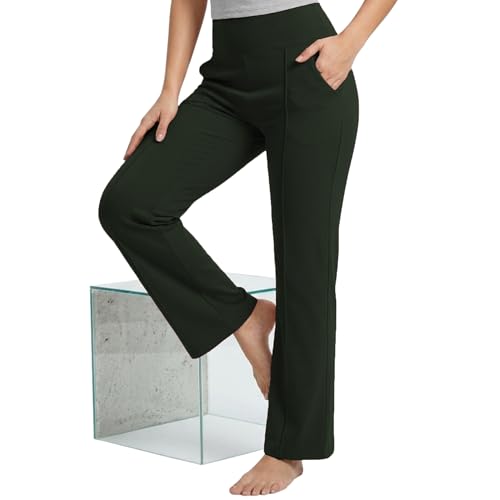 Image of NINQ Women High Waist Flare Pants Lite Regular | Smart Casual Korean Trouser for Office Wear, Gym, Sports, Travel & Daily Styling