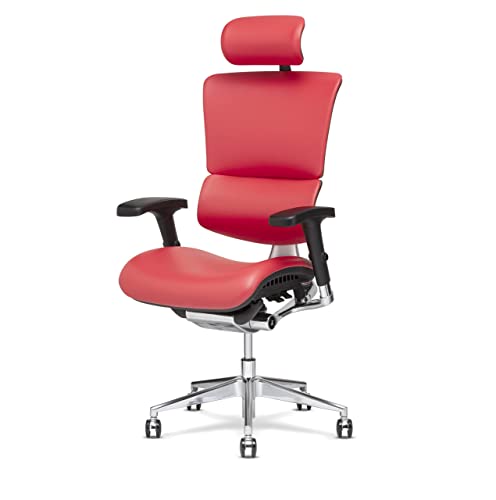 X-Chair X4 High End Executive Chair, Red Leather With Headrest - Ergonomic Office Seat/Dynamic Variable Lumbar Support/Floating Recline/Stunning Aesthetic/Adjustable/Perfect For Office Or Boardroom #TOP7