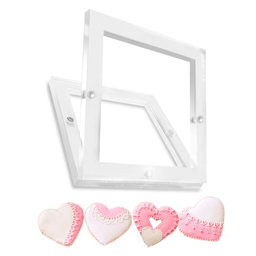 Acrylic Cookie Stencils Partner 3.54x3.54 Magnetic Cookie Stencil Frame Stencil Holder for Royal Icing Fondant Airbrushing Magnetic Template Frame for Cooking Decorating Baking Tool