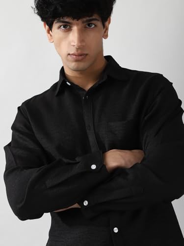 Image of Urbano Fashion Men's Linen Blend Full Sleeve Relaxed Fit Casual Solid Shirt
