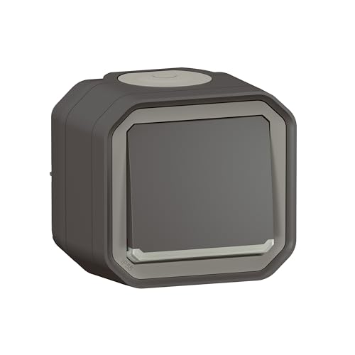 Preisvergleich Produktbild LEGRAND, Plexo New Feuchtraum-Aufputz-1-Fach Wechselschalter mit Kontrollfunktion, integrierte Indikatorleuchte, 10 Ampere, 250 Volt, IP55 - IK07, Farbe: Anthrazit, 069721L