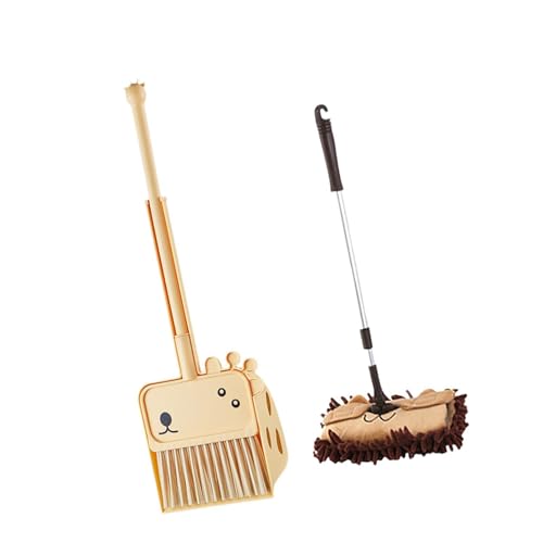 ちりとり付きミニほうき3本セット モップ付き 子供用 ハウスキーピング 掃除道具 キッズ用 褐色 茶色