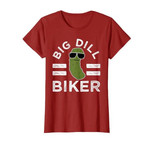 Pickle Pun Big Dill Biker Fun Mountain Bike Motorcycle Humor T-Shirt, Women, Cranberry Red, Large