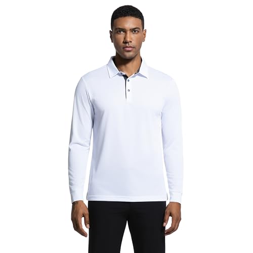 Image of Mens Golf Shirt Long Sleeve Moisture Wicking Dry Fit Performance Solid Pique Collared Golf Polo Shirts for Men