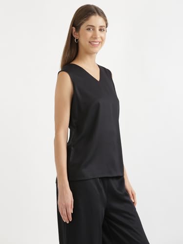 Image of SAADAA V-Neck Tops for Women| Viscose Fabric | Sleeveless Design | Relaxed Fit for Everyday Comfort | Office & Casual Wear