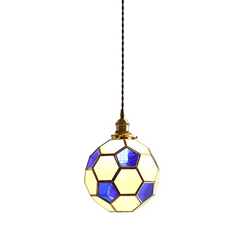 Lustre suspendu football en verre et cuivre E27 pour chambre d'enfant et luminaire de cuisine