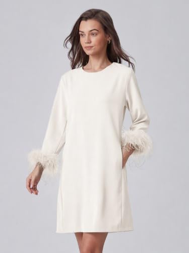 Image of D-Sun Women Feather Dress 3 /4 Sleeves Cocktail Dresses