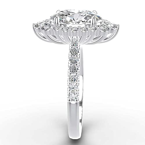 Maka Paka Jewelry 3.83Ct Engagement Rings For Women Gra Certified, Sterling Silver Halo Rings With 18K White Gold Plated Marquise Shape Oval Cut Df Vvs Moissanite Wedding Rings #TOP5