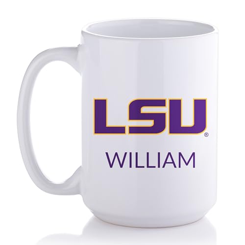 Lifetime Creations Personalized LSU Tigers Coffee Mug – 15 oz Full Color Logo, White Ceramic Cup – Custom Name, Officially Licensed Louisiana State Gift