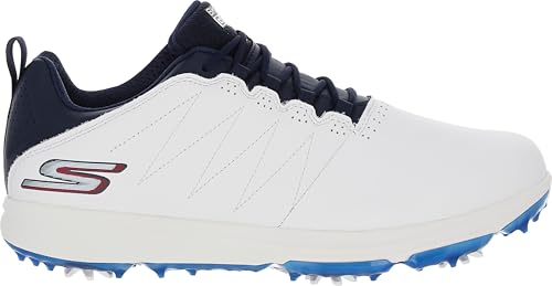 Image of Skechers Pro 4 Legacy Spiked Golf Shoes White / Navy 8