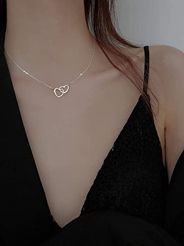 SARJAR Interlock Heart Silver Pendant Necklace Dainty Infinity Eternity Love Choker Necklaces Cute Initial Heart Adjustable Chain Necklace Clavicle Chain Girlfriend Necklace Gift - Image 5