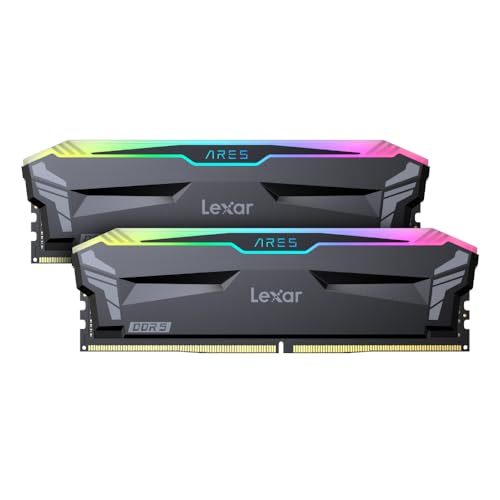 Lexar 32GB (2x16GB) ARES RGB DDR5 RAM 5600MT/s CL32 1.2V デスクトップメモリ - AMD ExpoとIntel XMP 3.0、グレー (LD5AU016G-R5600GDGA)。