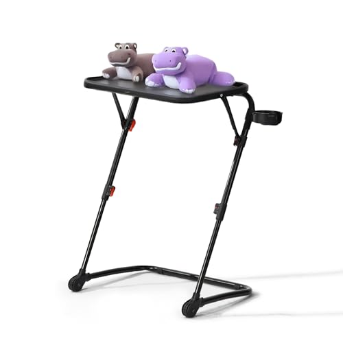 HOMYLIN Mesa de actividades de altura ajustable, diseño portátil y plegable, escritorio multiusos con portavasos, ideal para el hogar, escuela, sala de juegos para adolescentes y niños, color negro