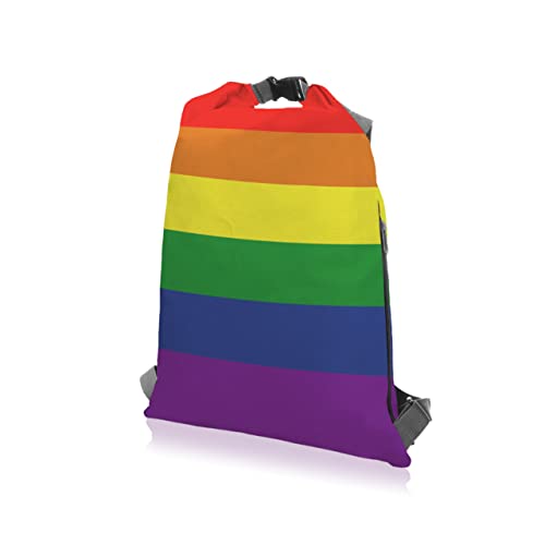 ONISM Regenbogen Rucksack, 12 Liter, 30x50 cm, Turnbeutel, Einkaufstasche, Wickelfunktion, Reißverschluss, Wasserabweisend, Flagge