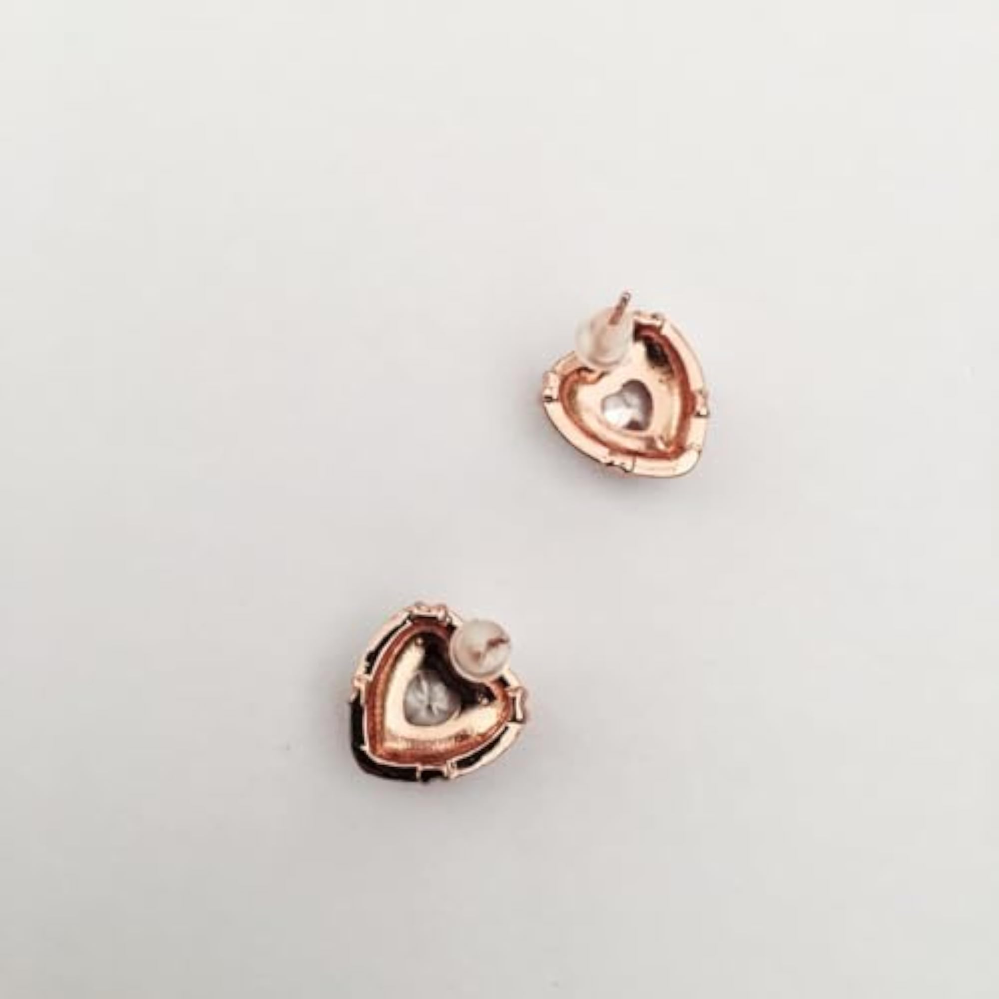 Rose Gold Heart Shape Stud Earrings with White Enamel, Elegant Design