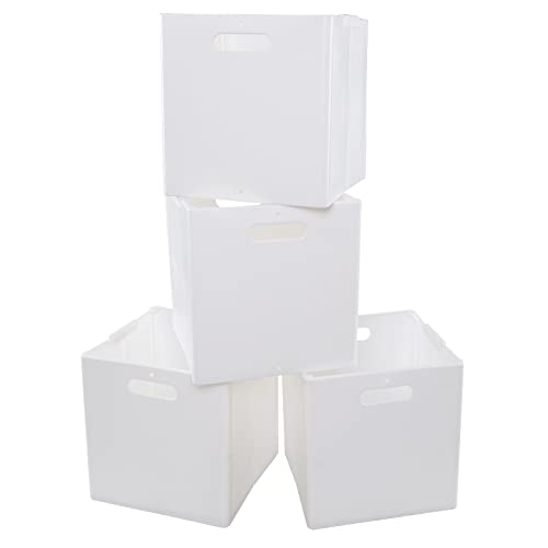 Ponpong 4 Pezzi Cubi Portaoggetti Pieghevoli in Plastica, Cubo Portaoggetti Pieghevole, Bianco