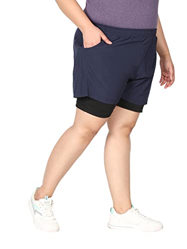 Image of CHKOKKO Sports Shorts for Women Running Gym Workout - Dry Fit Quick Dry Double Layer Inner Compression with Pockets | Breathable Lightweight Athletic Wear Above Knee Navy XL