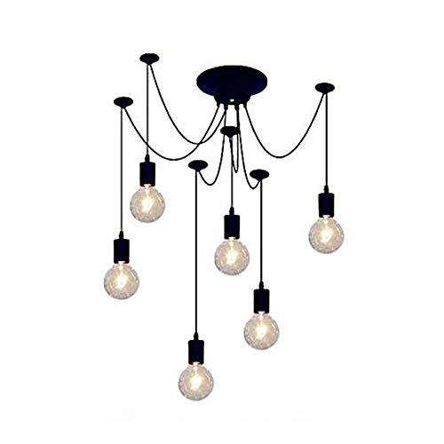 Plafonnier araignée noir E27 à hauteur modulable pour salon style loft urbain