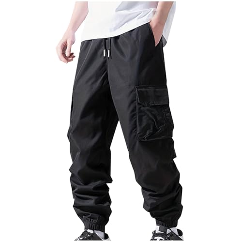 Mens Jogger Sweatpants Loose Fit Cinch Bottoms Cargo Pants Durability Working Pants Guys Stylish Hip Hop Streetwear Black
