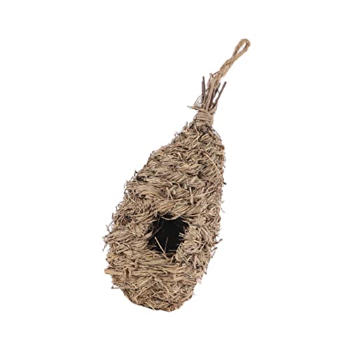 Glstoy 1Pc Oval Bird Nest Outdoor Bird Aviary Birdcage Straw Bird Nesting House Hummingbird House Bird Feeding House Bird Sleeping House Creative Pet House Straw Woven Shelter Yellow Toy #TOP17