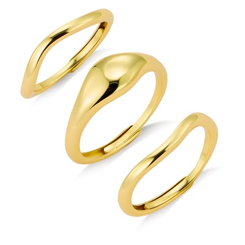 ALEXCRAFT Adjustable Rings For Women Gold Rings Woman Gold With Cubic Zircon Stones Stackable Ring14K Gold Plated Stacking Rings for Women 3Pcs Statement Set Jewellery