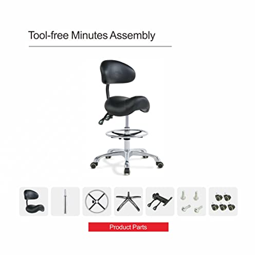 Grace&Grace Ergonomic Rolling Saddle Stool Chair With Wheels Adjustable Swivel Stool With Back And Footrest Heavy Duty For Esthetician, Artist, Dental, Medical, Spa, Salon, Cutting, Home Office #TOP6