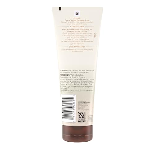Aveeno Tone + Texture Renewing Fragrance-Free Body Scrub Oat & Niacinamide Exfoliant Formula for Sensitive Skin, Exfoliating, 8oz / 227g
