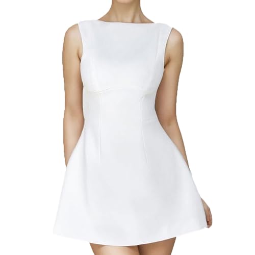 BNGD Women's Backless Vest Basic Dress Sexy Slim Short Dress(Color:White,Size:S)