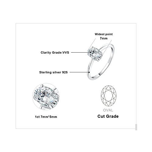 JewelryPalace Oval Cut 1ct Cubic Zirconia Engagement Rings for Women, 14K White Gold Plated 925 Sterling Silver Promise Ring for Her, Simulated Diamond Anniversary Wedding Ring Jewelry Sets 52