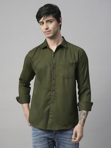 Image of TB Trybuy.in Men's Classic Button-Down Shirt, Olive Army Green, Long Sleeve, Regular Fit, Casual,Business & Formal Wear