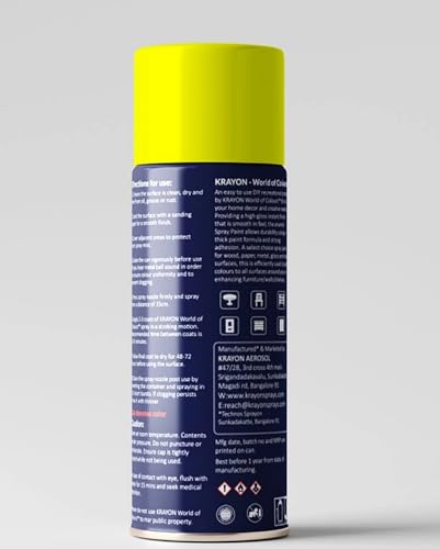 Image of BANNA Krayon Yellow Acrylic Spray Paint 400 ml | Quick Dry Rust-Resistant Multi Surface Aerosol Spray Paint for Metal, Wood, Plastic, Glass, Furniture & DIY Projects
