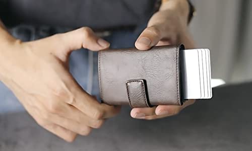 Smart Leather Wallet for Men, Aluminium Credit, Smart, Debit Card Holder for RFID Blocking, HASP, Quick Card Access, Pop Out Open Wallet, Multifunctional (Coffee)2