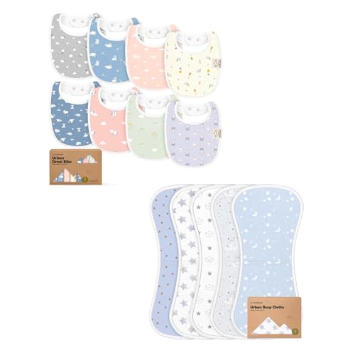 KeaBabies 8-Pack Baby Bibs for Girls & Boys and 5-Pack Burp Cloths for Baby Boy and Girl - Teething Scarf for Kids - Ultra Absorbent Burping Cloth, Burp Rags, Newborn Towel