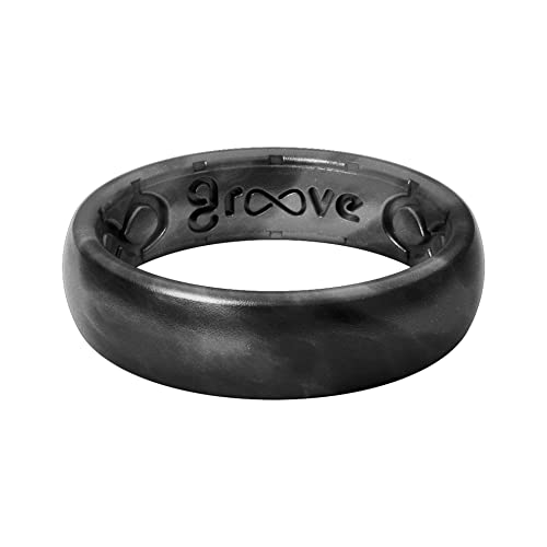 Groove Life Metallic Thin Black Pearl Ring - Breathable Silicone Wedding Rings for Women, Lifetime Coverage, Unique Design, Comfort Fit Ring - Size 7