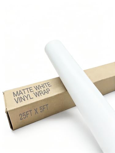 Image of Matte White Vinyl Wrap Film for Cars, 25ft x 5ft Automotive Wrapping Film Roll for Car Body Protection, Scratch Resistance with Air Release Technology (Matte White)