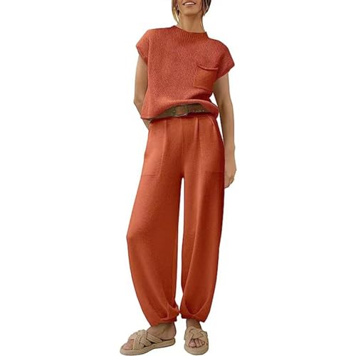 Conjunto Punto Mujer Invierno Deportivo Mujer Ligera Elegante Pantalones de Pierna Ancha Traje Conjuntos de Deporte Mujer (Brown, XXL)