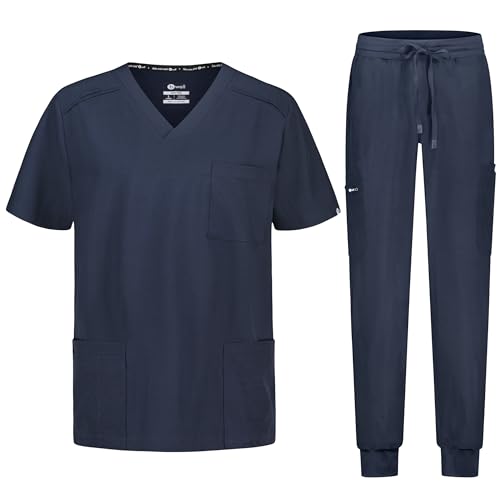 B-well MATTEO Herren-Schrubb-Set Schlupfkasack + JoggeR Hose Set Medizin Arzt Uniform Medizinische Berufsbekleidung mit Elastan (DE/NL/SE/PL, Alphanumerisch, XXL, Regular, Regular, Grau)