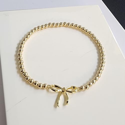 Anela 14kt Gold Filled Beaded Bow Bracelet for Women, Ribbon Bracelet with Gold Filled Beads, Gift Idea, Stretchy to Fit, Made in USA4