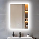 LUVODI Bathroom Mirror with LED Lights: 60 x 45 cm Rectangular Illuminated Dimmable Wall Mounted Mirror with Anti-Fog 3 Lighting Modes Memory Function Touch Switch