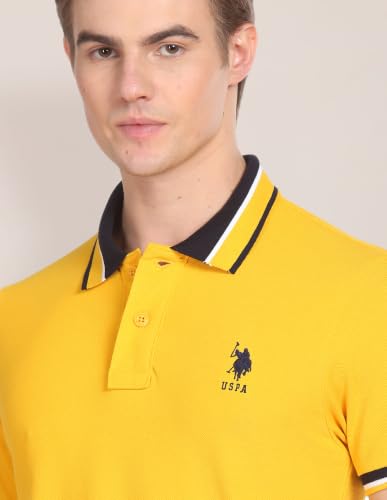 Image of U.S. POLO ASSN. Solid Slim Fit Cotton Polo T Shirt for Men - Breathable, Half Sleeves Mens Tshirt - S, Yellow