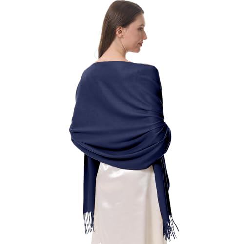 lifwimner Bufanda Chal Pashimina para Mujer, Chal Larga Cálida Elegante Estola Festiva para Vestido de Noche, Estolas para Bodas Fiestas Ceremonias Regalo (Azul Marino)